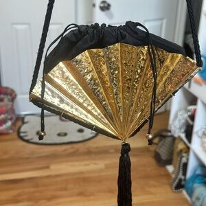 Gold and Black Fan-Shaped Handbag